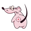 Cute pink mouse with a target on the pope. Shows emotions, love, passion. Mouse character hand drawn style, sticker, emoji