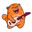 Cute red cat plays the guitar. Shows emotions, happiness, joy, song, music. Cat character hand drawn style, sticker, emoji