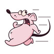 Cute pink mouse runs like crazy. Shows emotion, I'm getting out of here. Mouse character hand drawn style, sticker, emoji