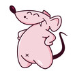 Cute pink mouse. Shows emotions, satisfied, happy, cheerful. Mouse character hand drawn style, sticker, emoji
