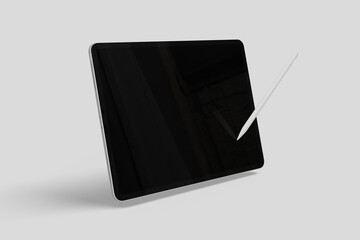 Fototapete - Tablet mockup on minimal background. Modern tablet display mockup scene. Tablet screen pencil. Photo mockup with clipping path