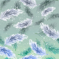 Naklejka na meble Watercolor Vintage art pattern.With a picture - a branch of spruce. Pine, fir-tree and cedar. pattern of pine branches. Use for various designs, materials, packaging, paper,shawl 