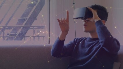 Poster - Animation of network of connections over caucasian businessman using vr headset