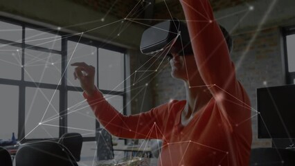 Poster - Animation of network of connections over caucasian businesswoman using vr headset
