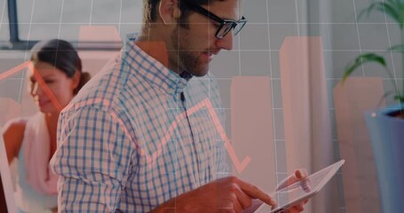 Poster - Animation of graphs over caucasian man in glasses using tablet in office