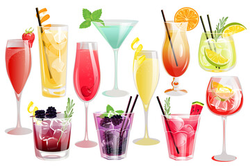 Wall Mural - Cocktail set.Summer refreshing classic drinks in various glasses.Campari, 