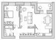 Architectural plan icons of a house in top view. Floor plan with furniture. Interior design icons for layouts. Vector.