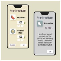 Mockup of the phone with the application for healthy nutrition in vector