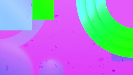 Poster - Abstract geometric background with flying particles and moving shapes. Motion. Contrasting bright pattern, geometry for children.