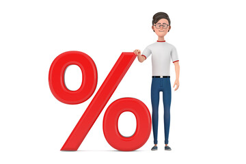 Poster - Cartoon Character Person Man with Red Retail Percent Sale or Discount Sign. 3d Rendering