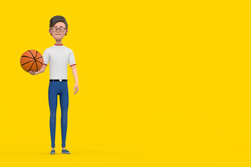 Poster - Cartoon Character Person Man with Basketball Ball. 3d Rendering