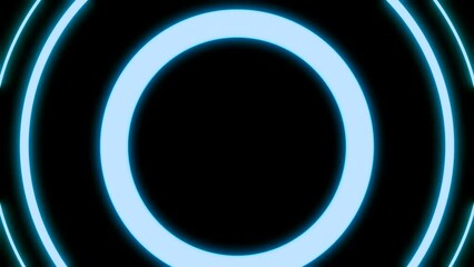 Aufkleber - Neon circles pulsate on black background. Design. Bright rings pulsate and blink. Neon rings move and appear from center. Futuristic animation and musical beat