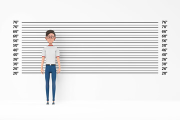 Aufkleber - Cartoon Character Person Man in front of Police Lineup or Mugshot Background. 3d Rendering