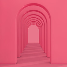Architecture Interior Empty Pink Walls Arched Pass. 3d Rendering