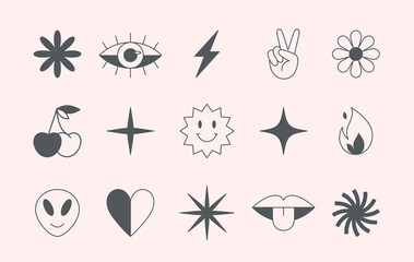 Wall Mural - vector set of linear fun patches,stickers,geometric shapes in 90s style.kid core icons or symbols in