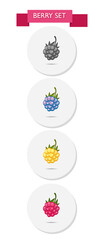 Wall Mural - BERRY SET. Raspberry, blackberry berry. Eco food icon set. Poster. Isolated berry. Summer fruit. 