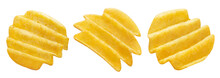 Set Of Fluted Potato Chips, Isolated On White Background