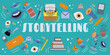 The concept of storytelling for creating advertising, social networks and printed materials. Web banner of the story