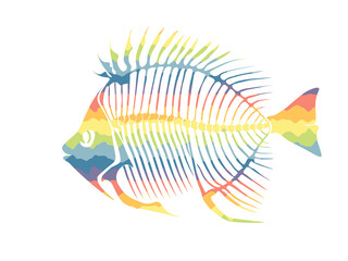 Wall Mural - Vector illustration with rainbow fish skeleton isolated on a white background.