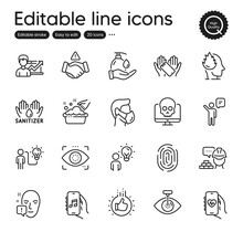 Set Of People Outline Icons. Contains Icons As Eye Laser, Health App And Cyber Attack Elements. Dont Handshake, Group People, Medical Mask Web Signs. Success Business, Wash Hands. Vector