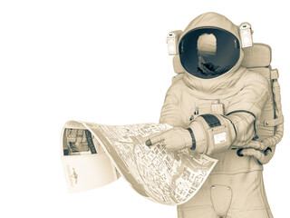 Wall Mural - astronaut lost and trying to read a map