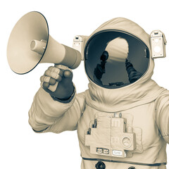 Wall Mural - astronaut protesting with a bullhorn in hand profile image