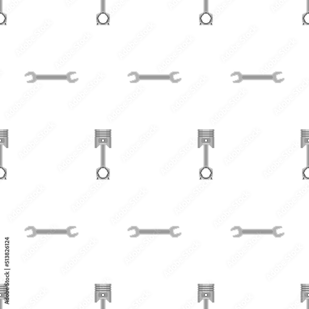 Engine piston and Wrench pixel art pattern seamless. 8 bit motorcycle ...