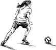 Hand sketch of female soccer player. Vector illustration.