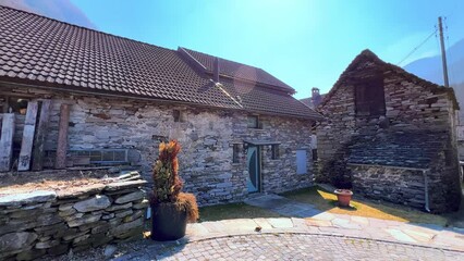 Wall Mural - Panorama of small square in Frasco, Valle Verzasca, Switzerland