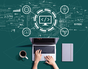 Poster - Web development concept with person using a laptop computer