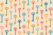 Key silhouette colorful seamless pattern. Retro private access symbol locking and encryption. Old keys boundless fabric or wallpaper vintage packaging. Vector simple repeat background scrapbook