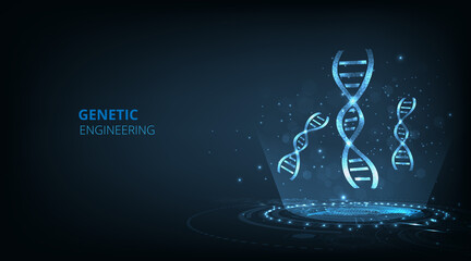 Aufkleber - Science and Technology concept. Graphic of DNA with futuristic element.Genetics background.Depicting innovation in shape of a DNA double helix on dark blue background. 