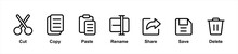 Cut, Copy, Paste, Rename, Share, Save And Delete Icon Symbol Collection In Line And Glyph Style,