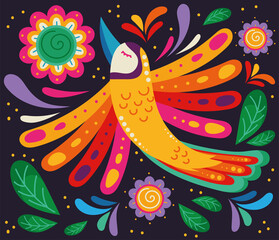 Canvas Print - mexican bird and flowers decoration