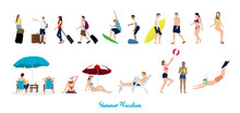 Vector Illustration Set Of People Enjoying Summer Vacation