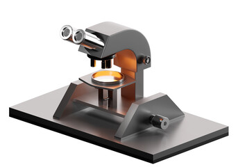 Poster - researcher microscope. microscope in minimalistic style. device for scientific research. silvery mic