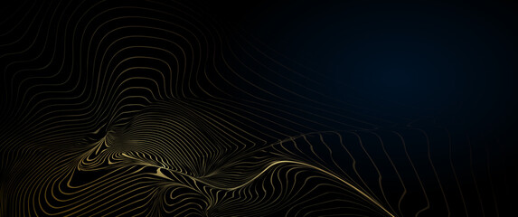 Wall Mural - vector abstract art with gold, yellow wave line pattern, light shiny and texture on dark, black colo