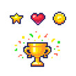 Set of bonus items. Game icons for user players in pixel art