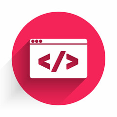 Poster - White Web design and front end development icon isolated with long shadow. Red circle button. Vector