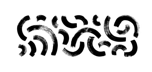 Poster - Set of curved brush strokes. Black paint vector bold lines isolated on white background. Hand drawn curved and wavy grunge lines. Calligraphy smears, stamps. Abstract geometric shapes.