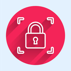 Aufkleber - White line Fingerprint with lock icon isolated with long shadow. ID app icon. Identification sign. Touch id. Red circle button. Vector