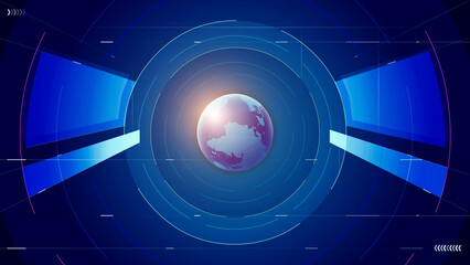 Poster - digital globe floating on a line face turntable internationalization technology concept