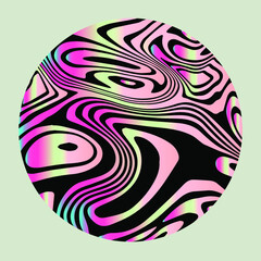 Holographic circle with glitched curves and wavy lines. Abstract geometric illustration for poster or logotype.