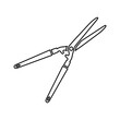 © Elena_Mitrokhina - The outline of the garden scissors icon. A tool for pruning bushes, trees and branches with long handles and sharp blades in a simple style. Vector illustration isolated on a white background.
