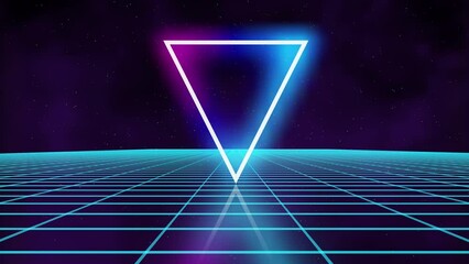 Wall Mural - triangle synthwave retro futuristic seamless animation game grid. neon digital triangle synthwave wi