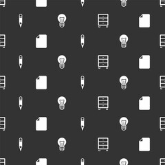 Poster - Set Archive papers drawer, File document, Pencil and Light bulb on seamless pattern. Vector