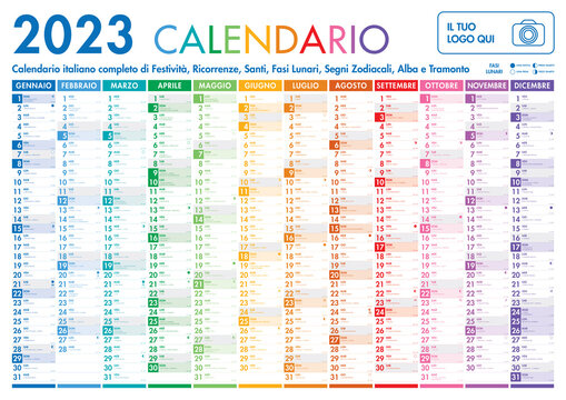Wall Mural - 2023 Italian Planner Calendar with Vertical Months on white background