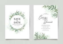 Elegant Double Sided Wedding Invitation Template With Greenery Watercolor