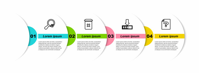 Poster - set line unknown search, trash can, loading and document. business infographic template. vector