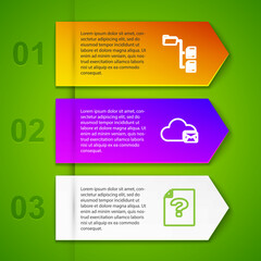 Poster - Set line Folder tree, Cloud mail server, Unknown document and UFO abducts cow. Business infographic template. Vector